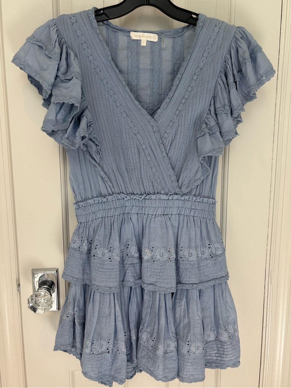 LoveShackFancy Powder Blue Gwen Heritage Mini Dress